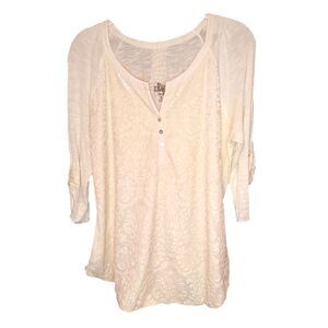 Nine West Ivory Roll Tab Sleeve Top Size L Cabincore Whimsy Casual Boho Gypsy